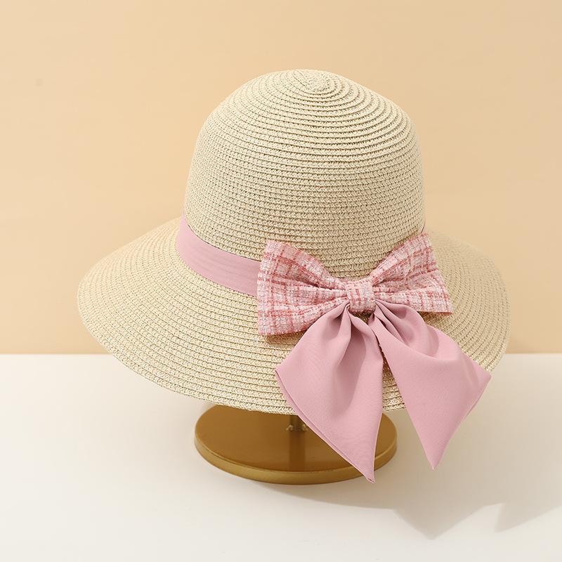 Summer Women's Fisherman Hat with Butterfly Knot Straw Woven Design Korean Style Cool Sunscreen Beach Sand Cap