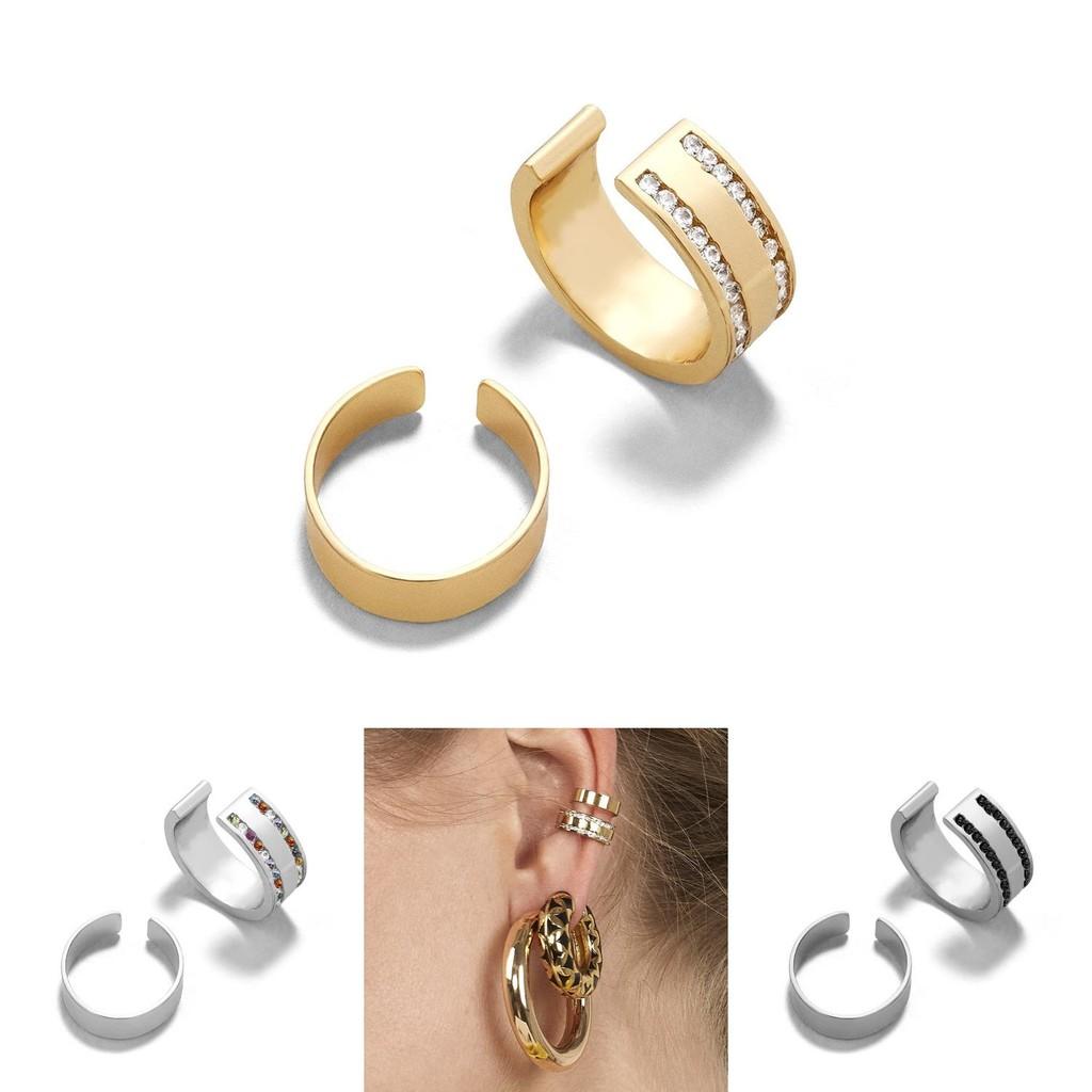 Alloy Rhinestone Clip Earrings Fashionable Geometric Design Multicolor Jewelry