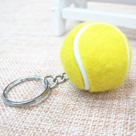 Key Ring Soft Lovely Flocking Mini Sport Ball Tennis Keychain for Kids