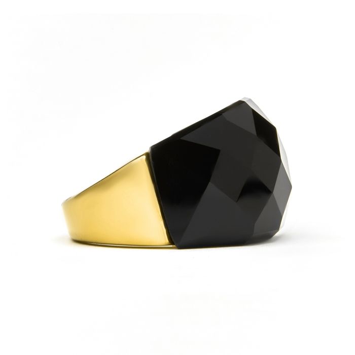 Bague Luxenter avec Onyx et Quartz Hydrothermal en or jaune 18 carats - Hianvi