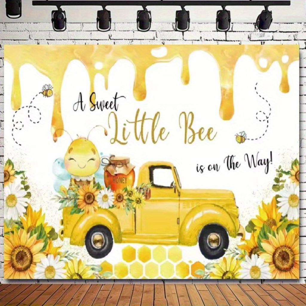 2D Plane 1 Piece of Baby Baptism Backdrop Cloth Featuring Cute Bees and Honeycomb Design