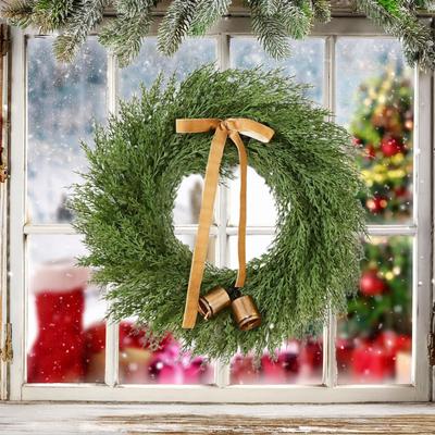 Norfolk Wreath For Front Door, Artificial Wreath, Realistic Artificial Green Leaves Wreath For Wall, Window