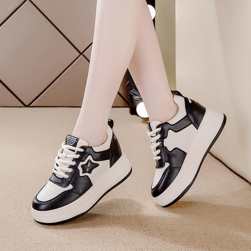 Spring and summer height increase casual shoes women's lace-up single shoes lightweight wedge heel sports shoes thick sole