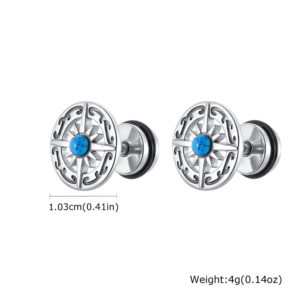 Vintage Gothic Norse Viking Stud Earrings for Men Boys, Rock Punk Runes Round Earrings, Fashion Piercing Jewelry Gift