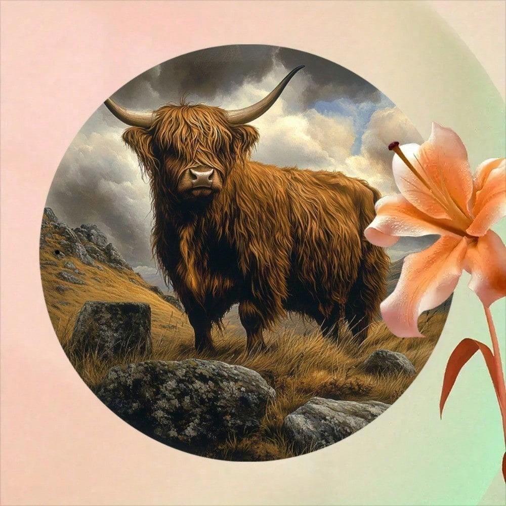 Vintage Highland Cow Metal Wall Art Retro Aluminum Plaque Home Decor 7.87 Inch