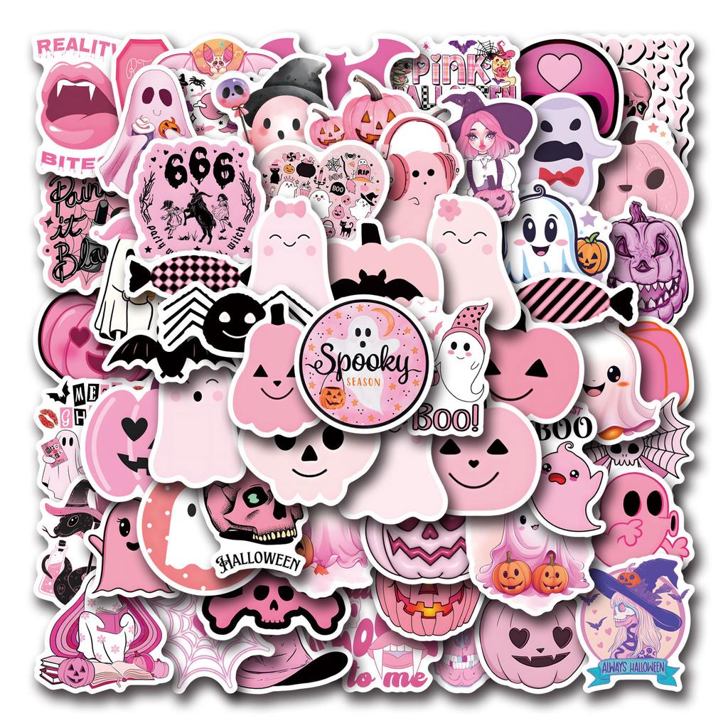 60 New Pink Halloween Graffiti Stickers Decorate Suitcase Mobile Phone Skateboard Stickers