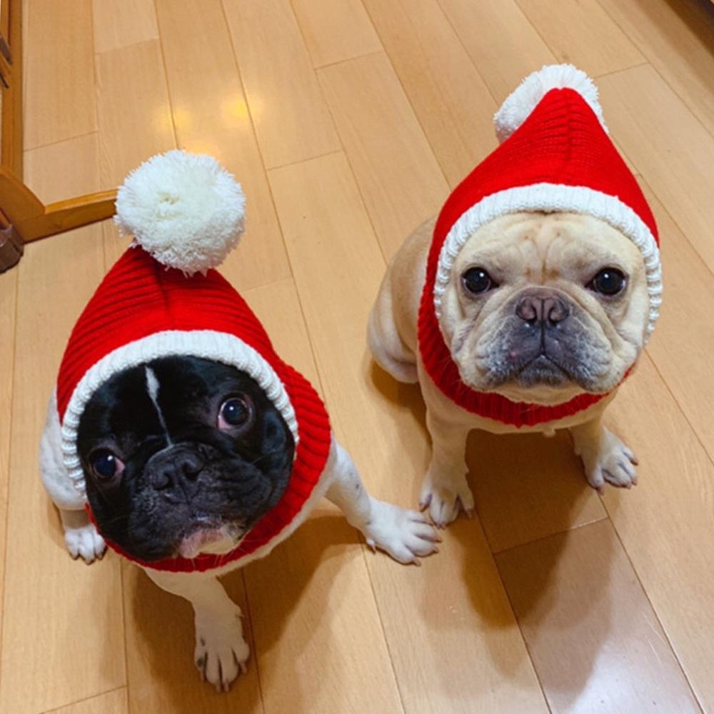 1PC Cute Christmas Dog Hat Noise Protection Knit Dog Hat Warm Winter Cap Soft Stretchy Knit Hat for Pet Dogs Cats Christmas Gift