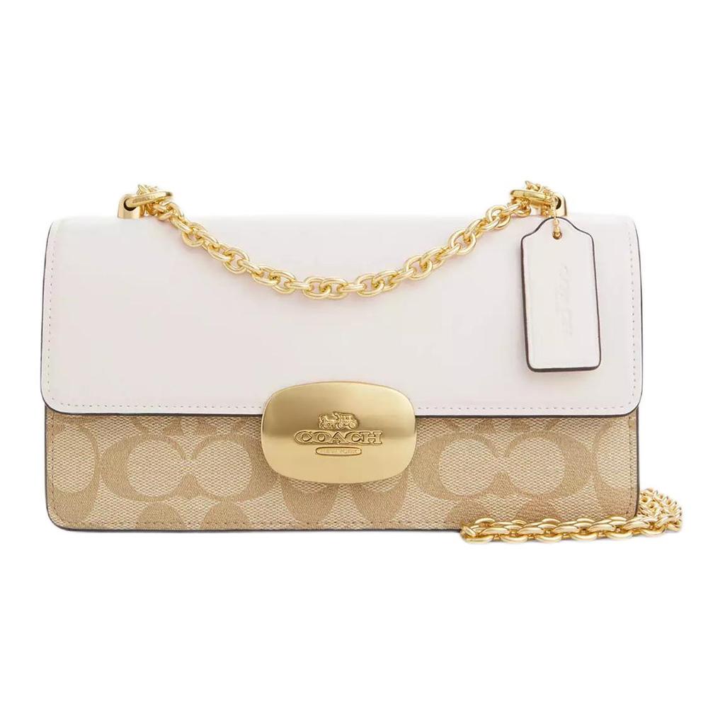 Coach Eliza 23 Classic Monogram Flap Bag With Non-Detachable Shoulder Strap Women Shoulder Bag Light-Khaki White CP009-IMDQC