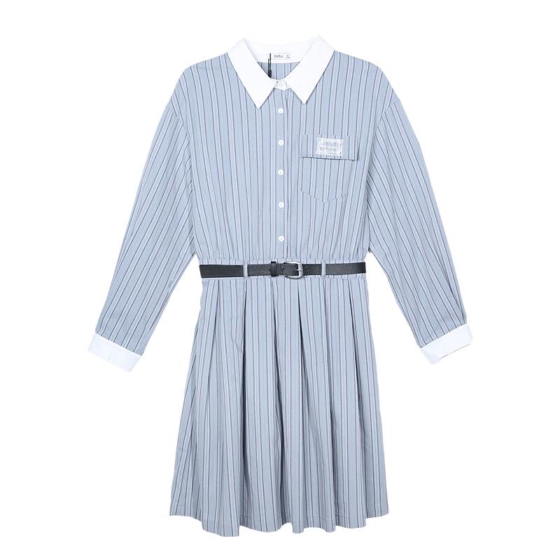 

BETU Women s 2025 Autumn Striped Jacquard Shirt Dress M