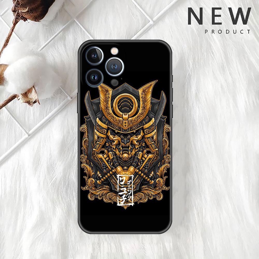 Samurai Oni Maske Hülle Für Apple iPhone 11 13 14 12 Pro Max 7 8 XR X 6 5 5S SE 2022 13ProMax Schwarz Silikon Handy Funda
