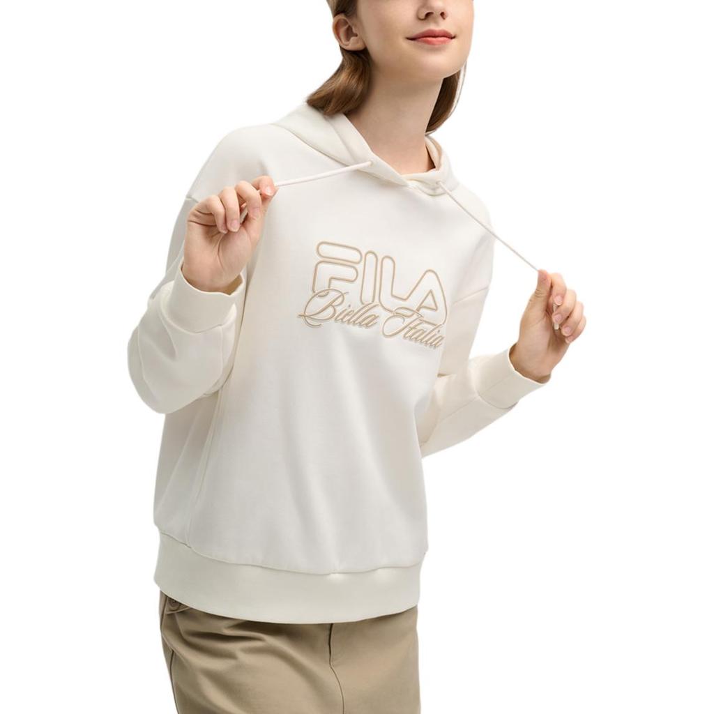 Fila Classic Versatile Fleece Hooded Sweatshirt Women Tops Cloud-Mushroom-White F11W519218FWT