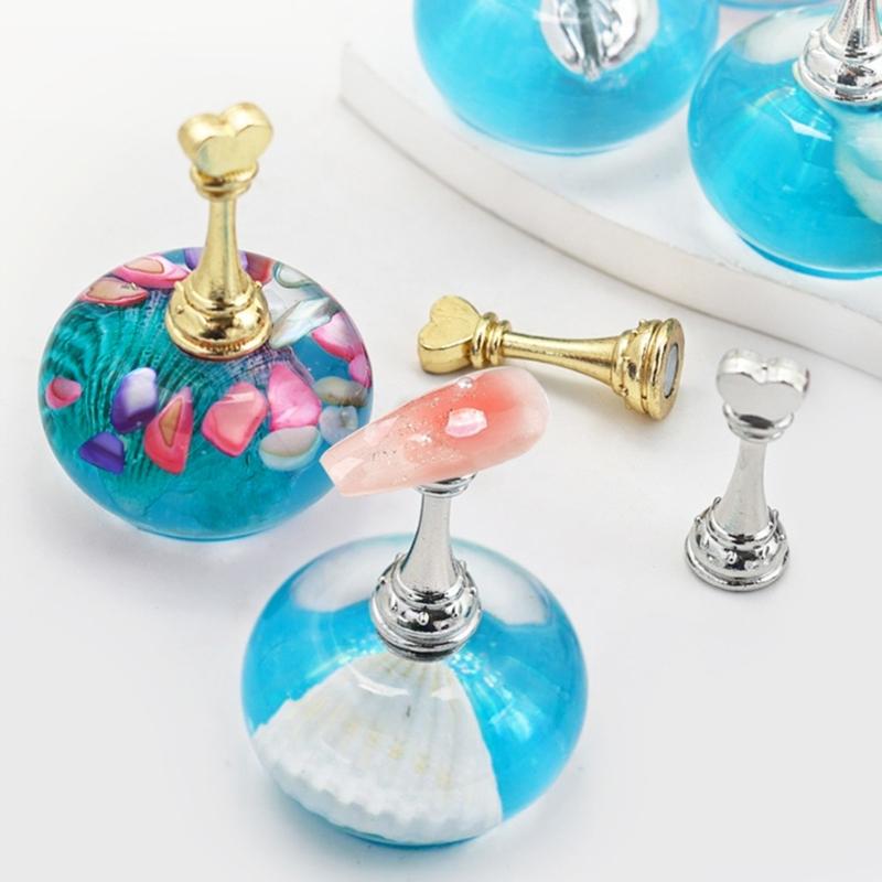 Nail Art Practice Base Resin Display Stand with Sea Shell Designs for Manicure Training Nail Artists Practice Base