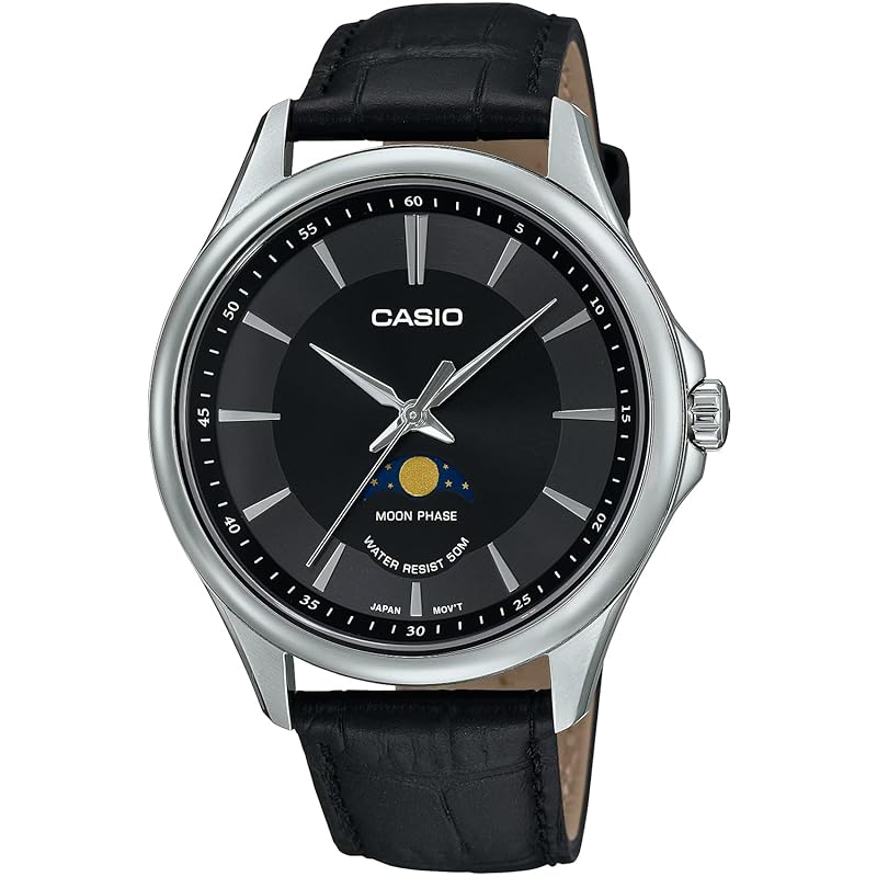 

[Casio] CASIO standard moon phase Moon phase analog men s watch MTP-M100L-1AV round face leather band black overseas model [product]