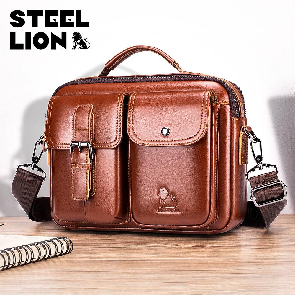LAOSHIZI Genuine Leather Men's Shoulder Bag Vintage Male Messenger Bags Men Business Crossbody Bag