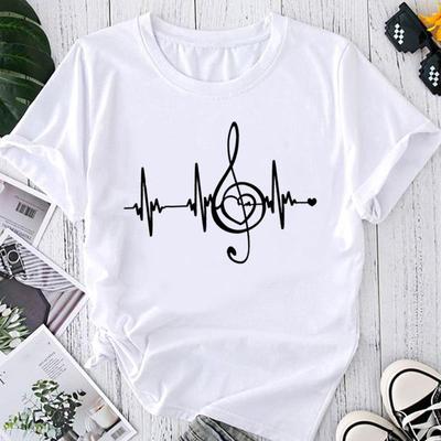(Asian Size) Fashion Print Music Trend Lovely Cute Style Graphic Tee Female Casual T Clothing Casual Women's Summer Top Short Sleeve T-shirt