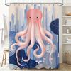 Pink Octopus Shower Curtain with Underwater Scene for Bathroom Decor Waterproof Fabric Size 72x84 Inch (S015)