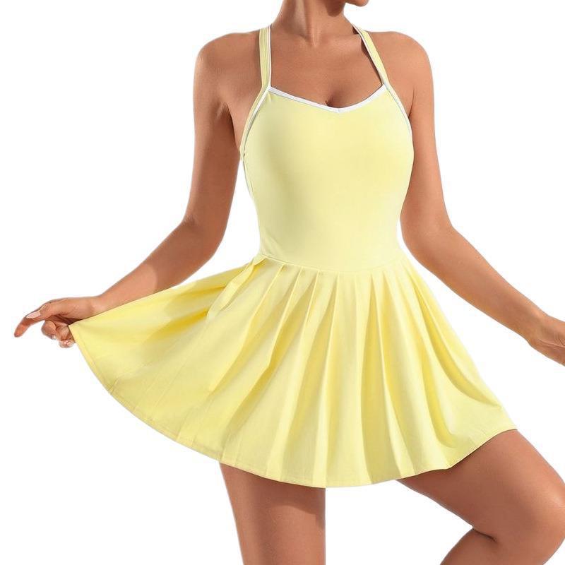 High-Waisted Yoga Tennis Dress With Built-in Bra Pad Quick-Dry Stretchy Workout Skort Women