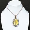 Yellow Dendritic Gemstone Copper Wire Wrap Jewelry Pendant 3.07"