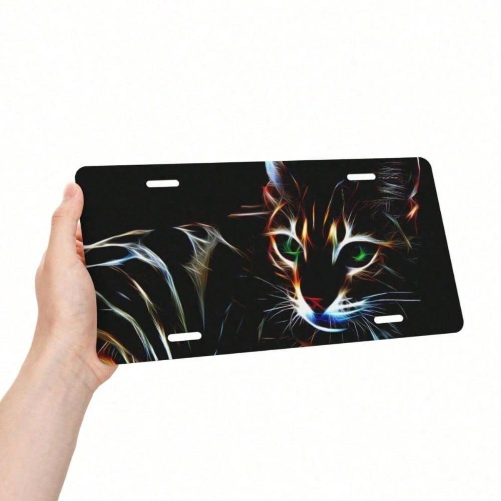 2D Flat Cat Pattern License Plate Frame, Rustproof Aluminum Front Car Tag Cover, Universal 5.9x11.8 Inch Novelty Decorative Exterior