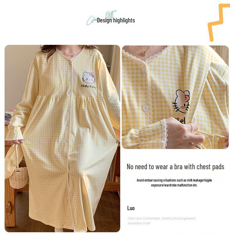 Plus Size Maternity Nightgown with Breast Pads for Postpartum, Spring, Summer, Autumn; Comfortable Labor Dress for Pregnant Women