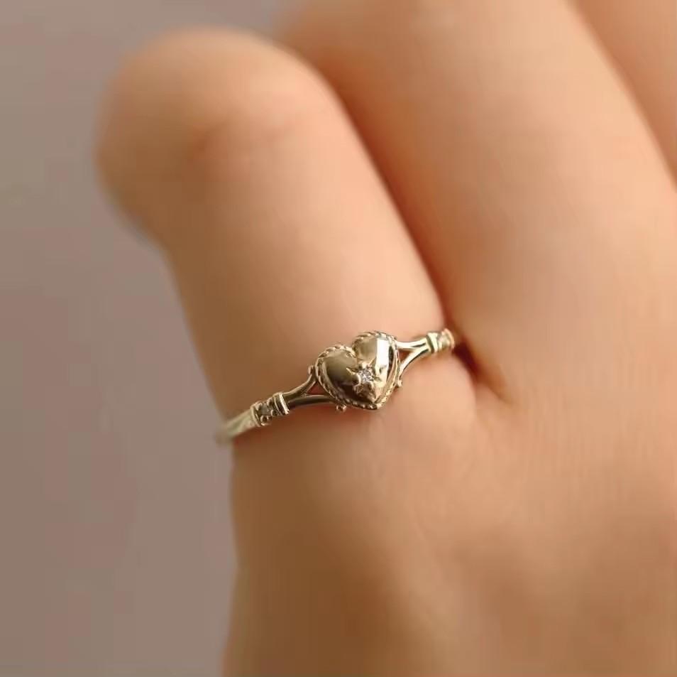 Gold Plated Stainless Steel Rings For Women Heart Ring Jewelry Accessories Size 6-11