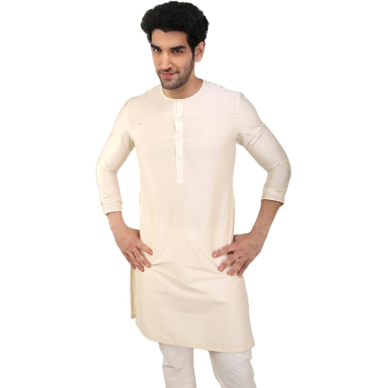 Manyavar Men's Cotton Kurta (MK50102-302-XL_Cream_42)