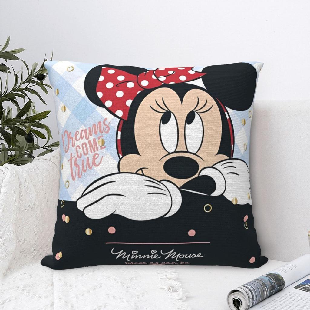 Kawaii Mickey Minnie Paar Kissenbezug, bedruckt, Polyester, Kissenbezug, Dekokissenbezug, Sitzkissenbezug, Reißverschluss, 40 x 40 cm