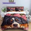 Bernese Mountain Dog and Rose Pattern Bedding Home Decoration Birthday Gift (1 * duvet cover + 2 * pillowcase, without core)
