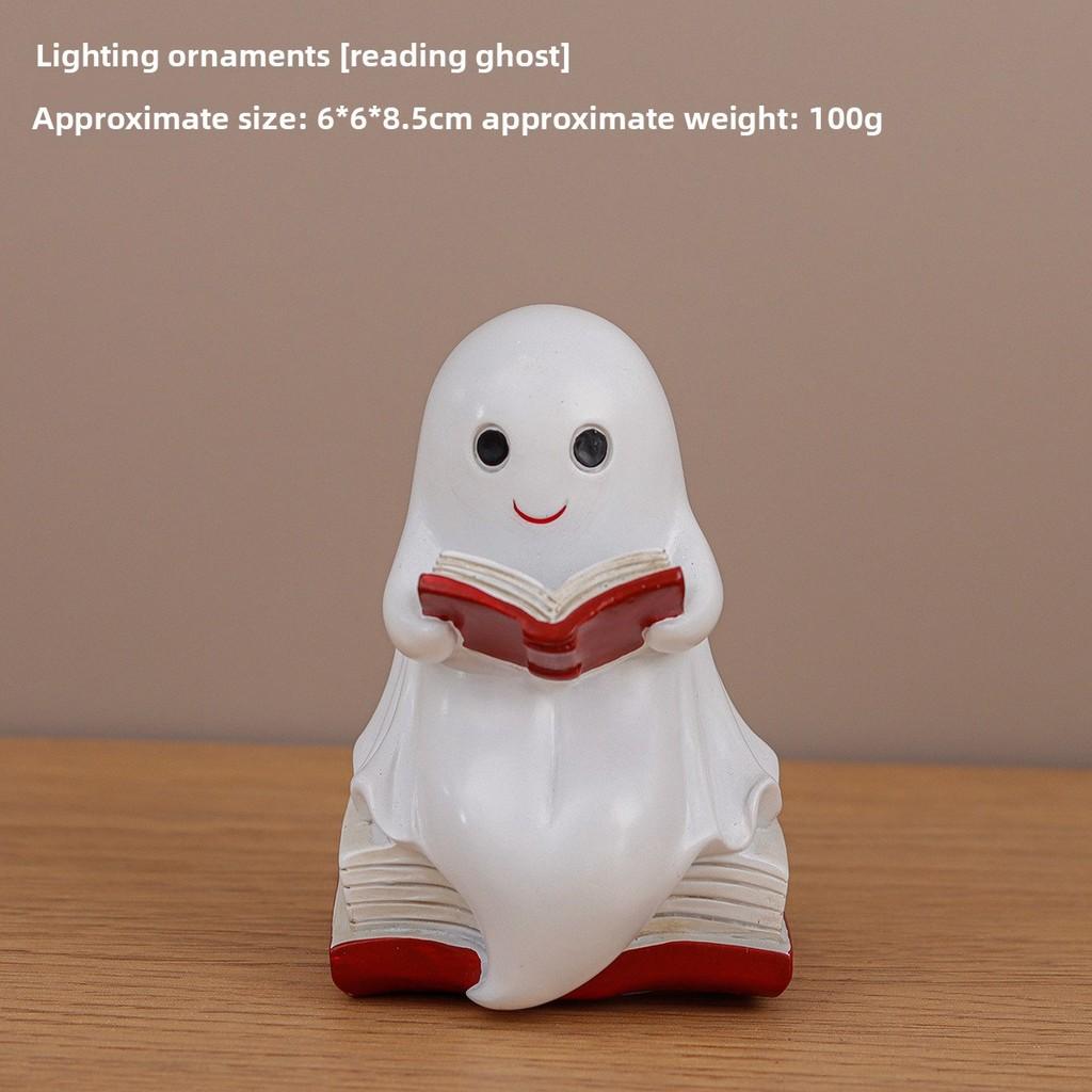 Ghost Reading Book Lamp Resin Decor For Halloween Parties And Gift Giving