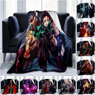 Devil's Blade Anime Ev Tekstili Demon Slayer Kimetsu No Yaiba Kamado Tanjirou Nezuko Çift Peluş Kuzu Tüyü Battaniye Yatak