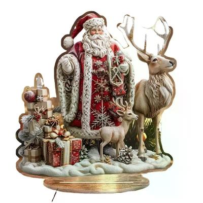 Decoração de Mesa Papai Noel Com Base Acrílico 2D Enfeites de Natal 2026 Suprimentos para Festa de Natal