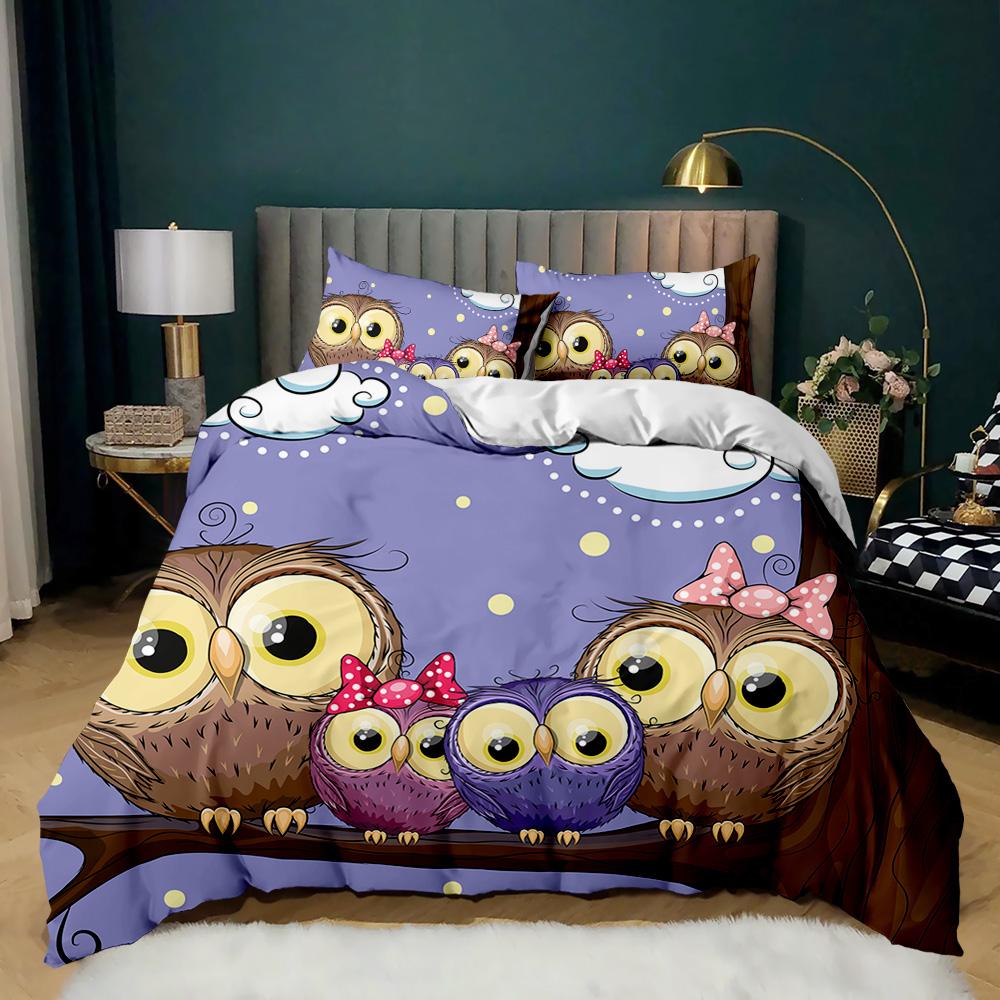 Owl Duvet Cover Twin King Queen Size Cartoon Owl Comforter Cover Bird Animal Bedding Set Kid Quilt Cover Polyester Quilt Cover