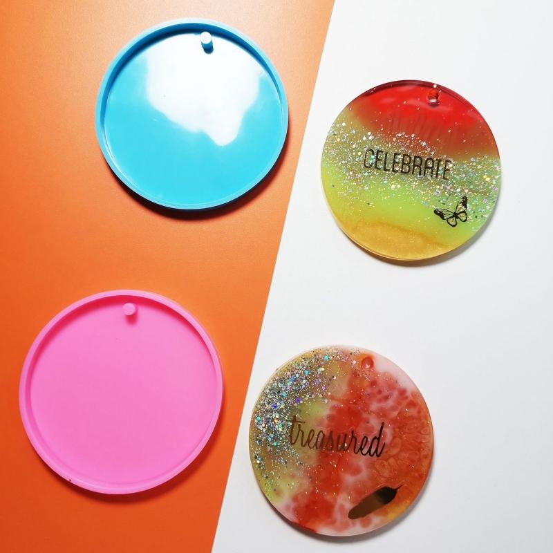 Shiny Glossy Silicone Resin Molds Large Round Keychain Mold DIY Keychain Pendant Jewelry Epoxy Resin Crafting Molds