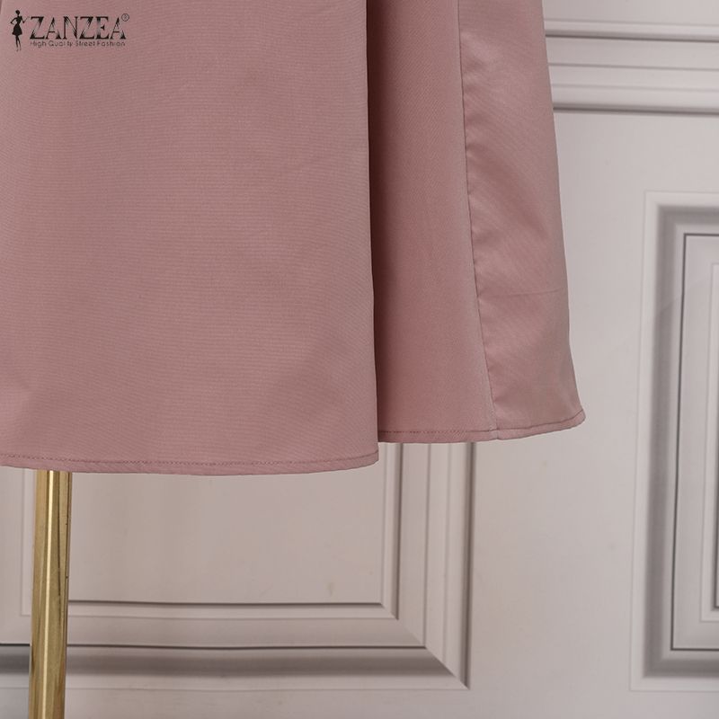 ZANZEA Women Elegant Square Collar Casual Short Sleeve Long Dress