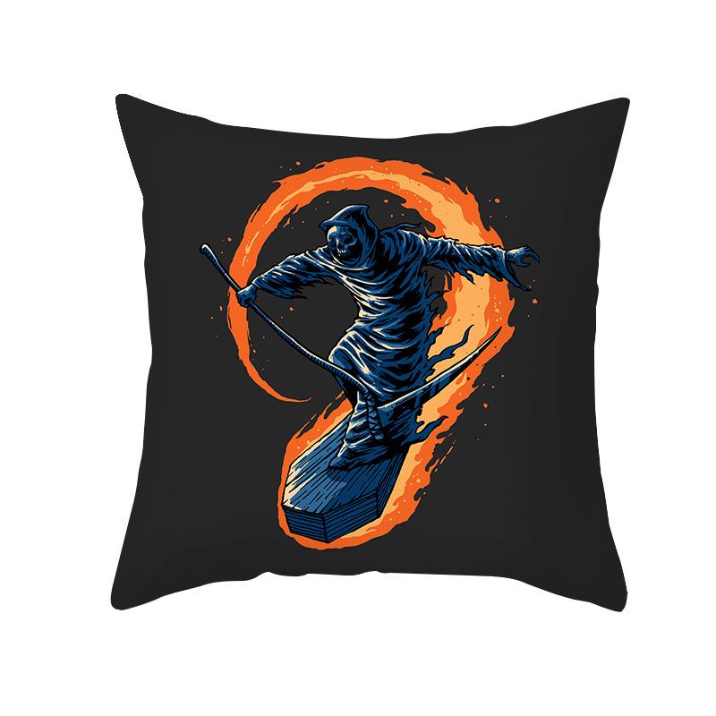 Halloween Pillow Cover Cartoon Skull Cat Sofa Cushion Cover Peach Skin Pillow Cover