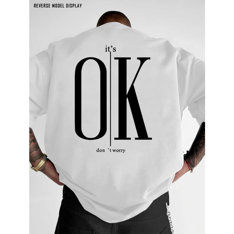 Men's Letter Print T-shirt T-Shirt Pure Cotton and Breathable Oversized Loose Casual Crew Neck Short Sleeve
