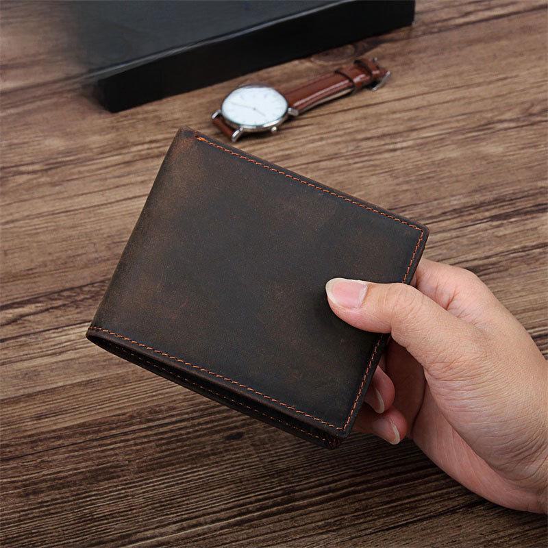 Jiameida Retro-Geldbörse aus echtem Leder für Herren – Crazy Horse, Multifunktion, mehrere Kartenfächer, Münzfach, Dollarclip.