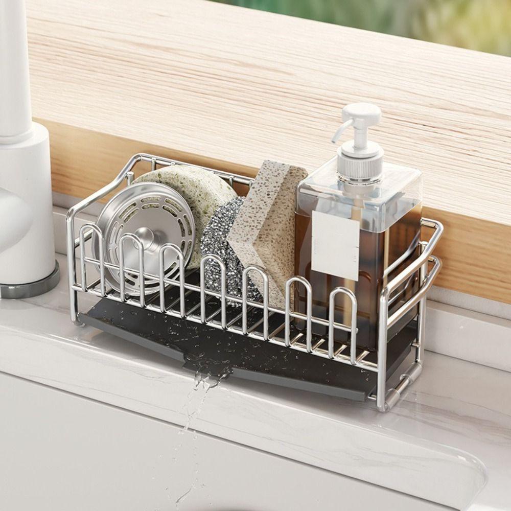 with Drain Tray Kitchen Drain Rack Rust-proof Sink Sponge Rack Dish Drying Rack  Countertop