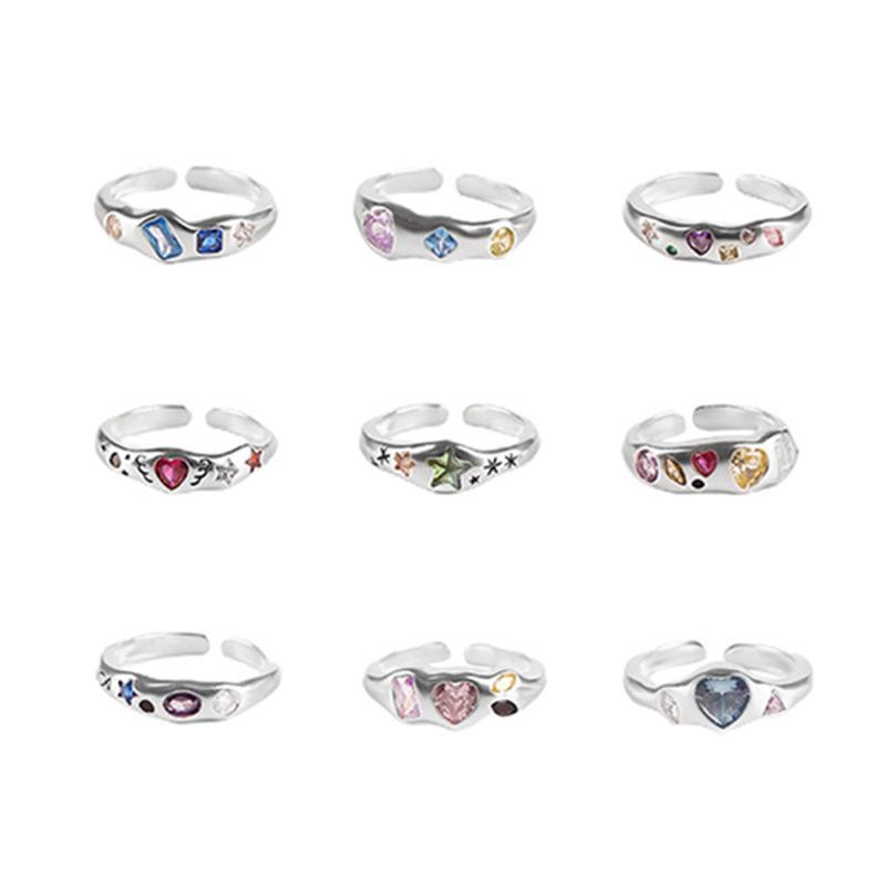 Copper Shaped Heart Adjustable Ring For Women With Vibrant Colorful Zircon Stones Design