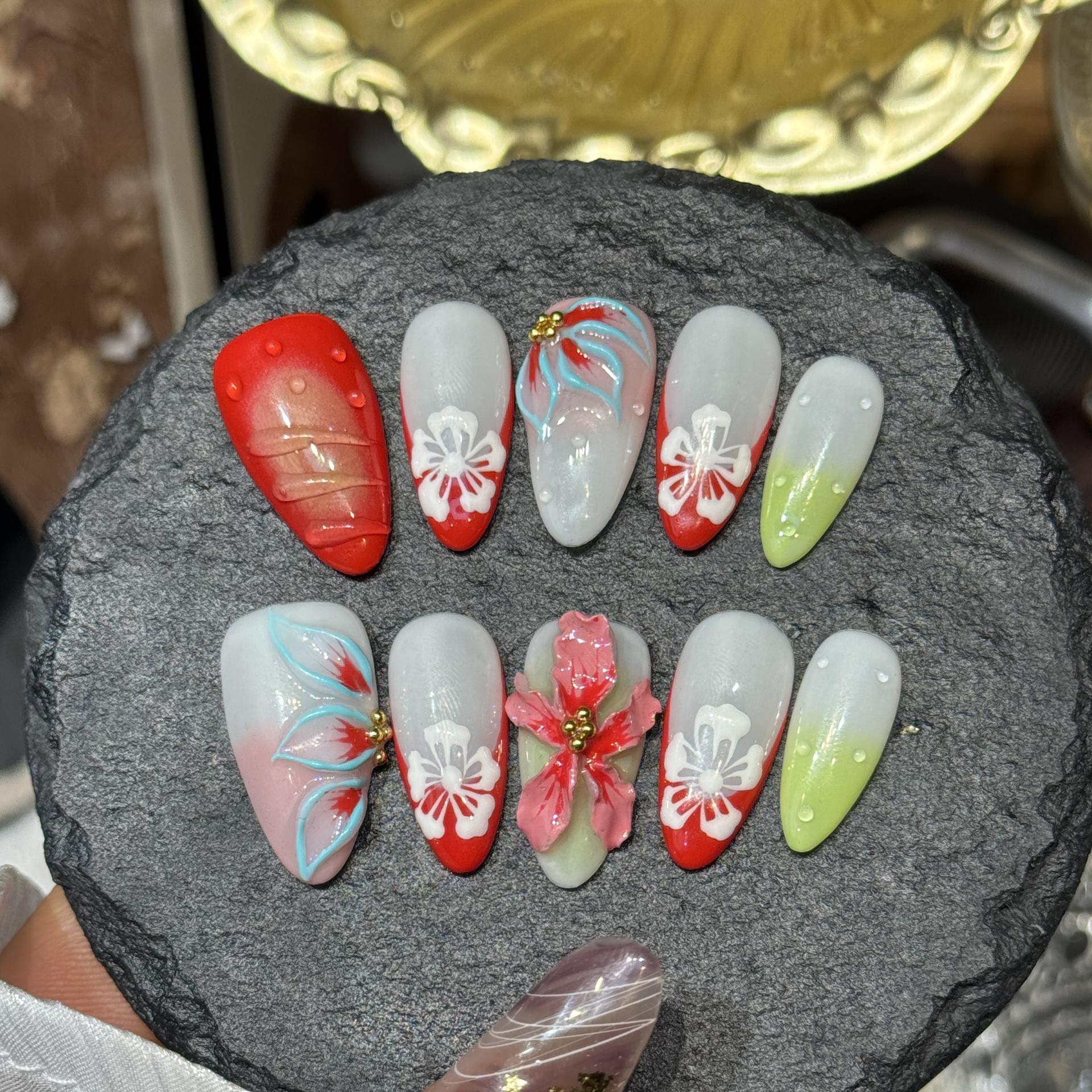 Hand-painted 3D Wearable Nails: French Seaside Vacation Style Medium
