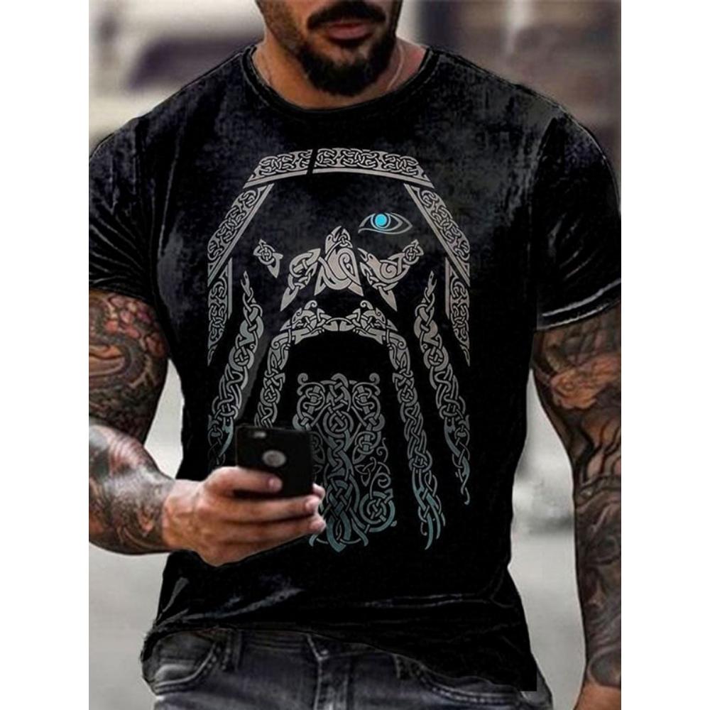 Tribal Style 3D Wolf Print Men's T-shirt Men's Sports And Fitness Short-sleeved Shirt Outdoor Street Men's Fashionable Top