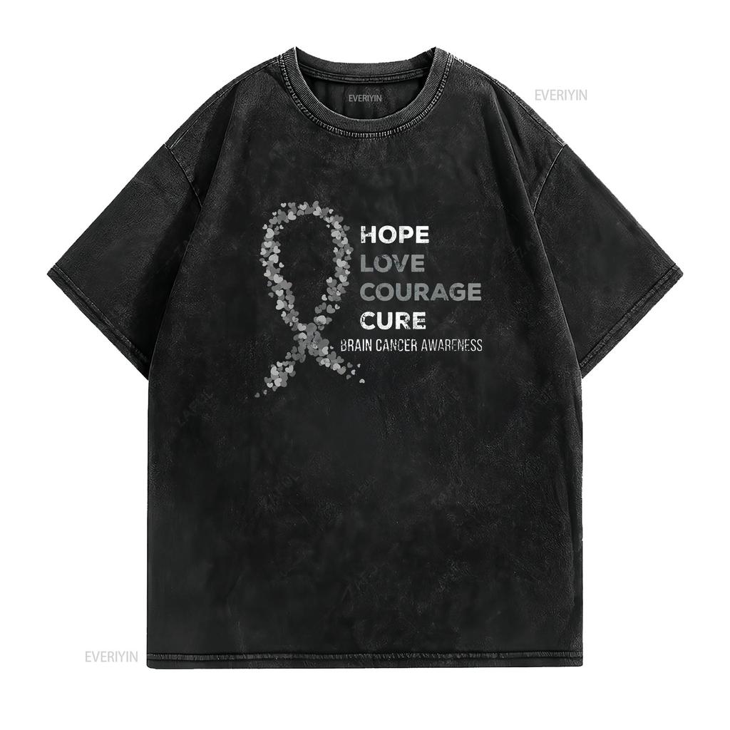 Womens Hope Love Courage Support Brain Cancer Awareness T Shirt Black 2X Large vintage Washed fashion Stretched homme Slightly