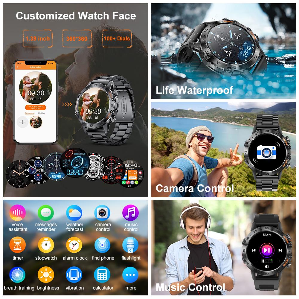 MEVADEN Yeni 1.39 "Bluetooth Çağrı Akıllı İzle Erkekler Spor Spor Izci IP67 Android iOS için Su Geçirmez Smartwatch 400 mAh