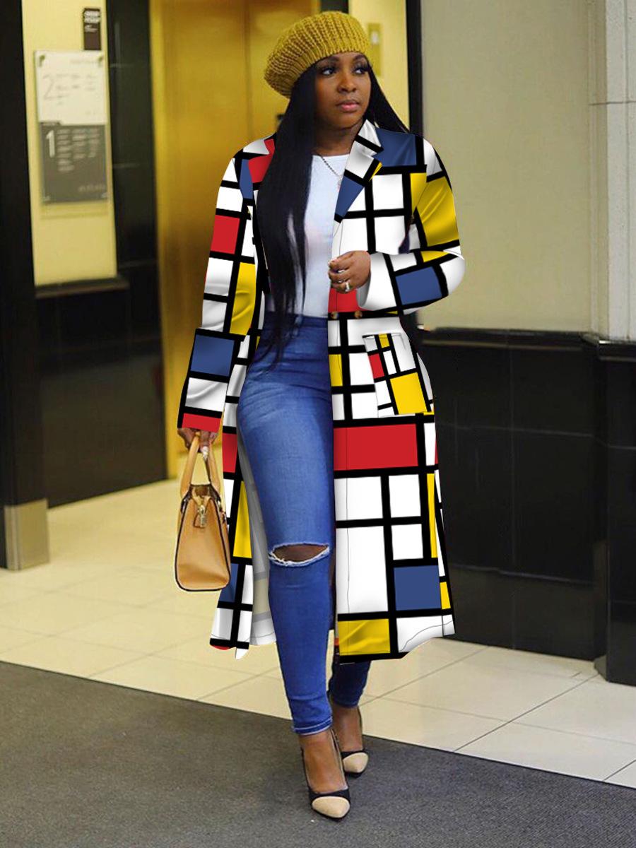 2020 Amazon Cross-border Hot Autumn/Winter Fashion Trench Coat for Women, Plaid Plus Size Button Cardigan Jacket for Women S
