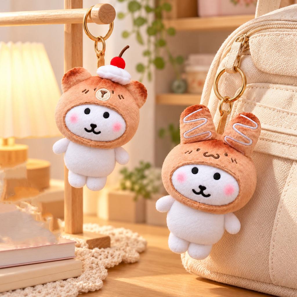 Cute Bear Plush Keychain with Hat, Soft Plush Doll Figure Pendant for Bag and Keys