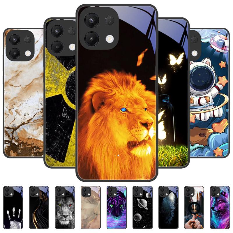 For OPPO K13 5G Case Cool Lion Wolf Tempered Glass Back Cover For OPPO K13 OPPOK13 Phone Case Protective Shell K 13 Fundas Capa