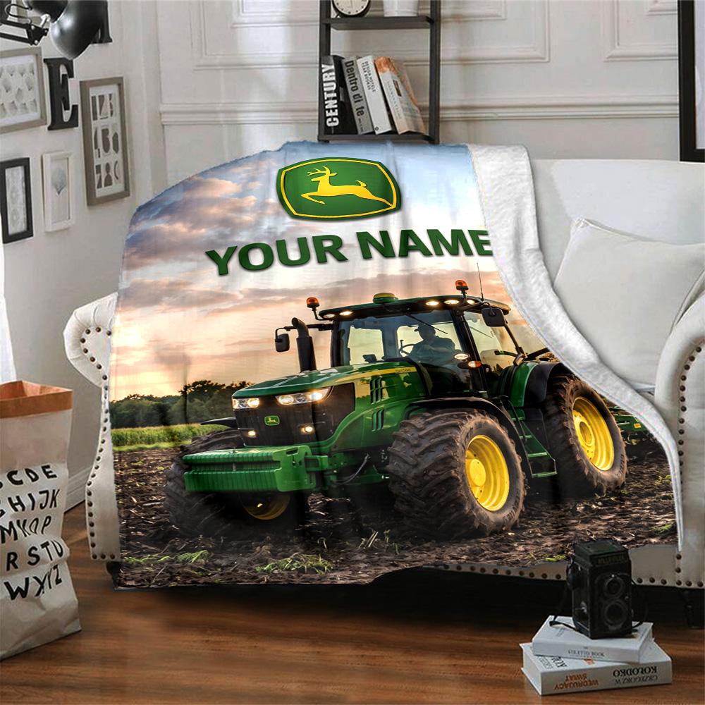1pc John Deere Banner Blanket with Custom Name, Gift, for Men and Women, Soft Blanket, Good for Sofa Bed Couch Travel, Lightweight Flannel Blanket