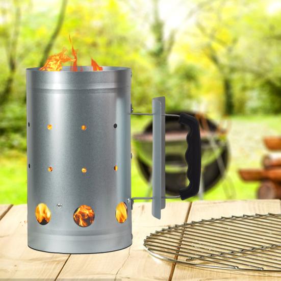Nerezový kbelík na uhlí s protiskluzovou ergonomickou rukojetí, odolný, přenosný, pro venkovní kempování, turistiku, piknik, grilování, nádoba na popel