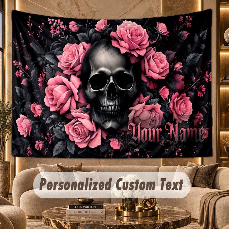 Skull Gothic (266) Theme Wall Tapestry Customized With Name Text Personalized Hanging Tapestry For Bedroom Living Room Decor