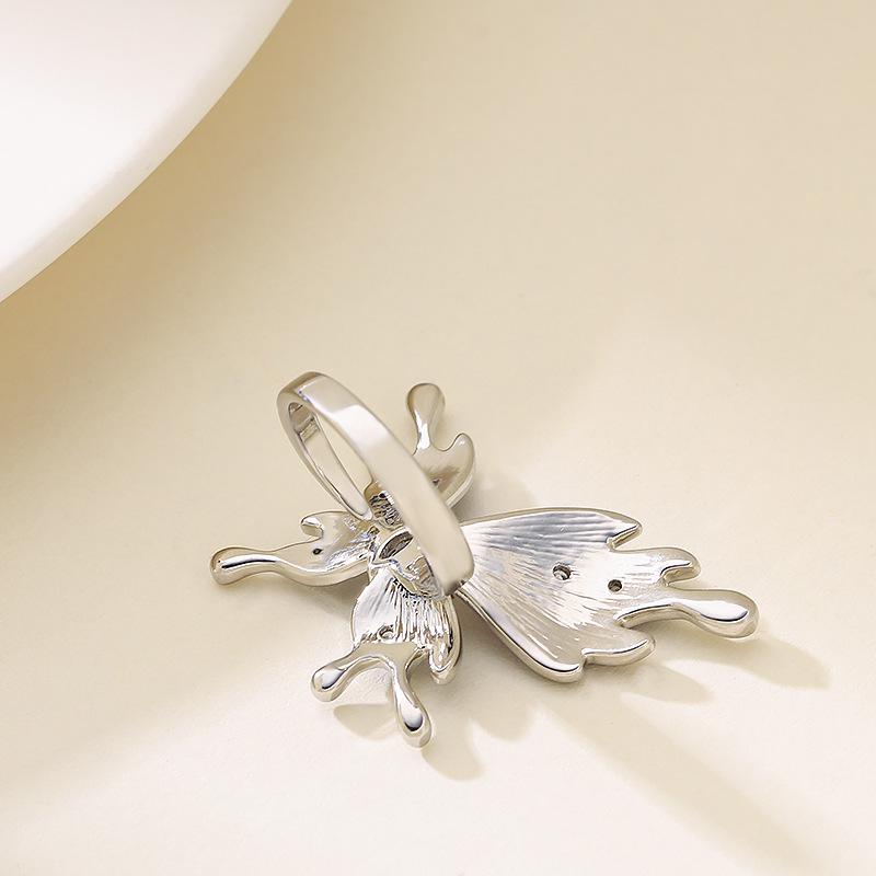 French Elegant Personality Small Fragrant Wind Enamel Drop Glaze Diamond Butterfly Ring Niche High-end Exaggerated Fashionable Jewelry